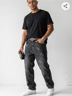 Ninth Hall Ambush Black Wash Monogram Baggy Jeans Size 32"